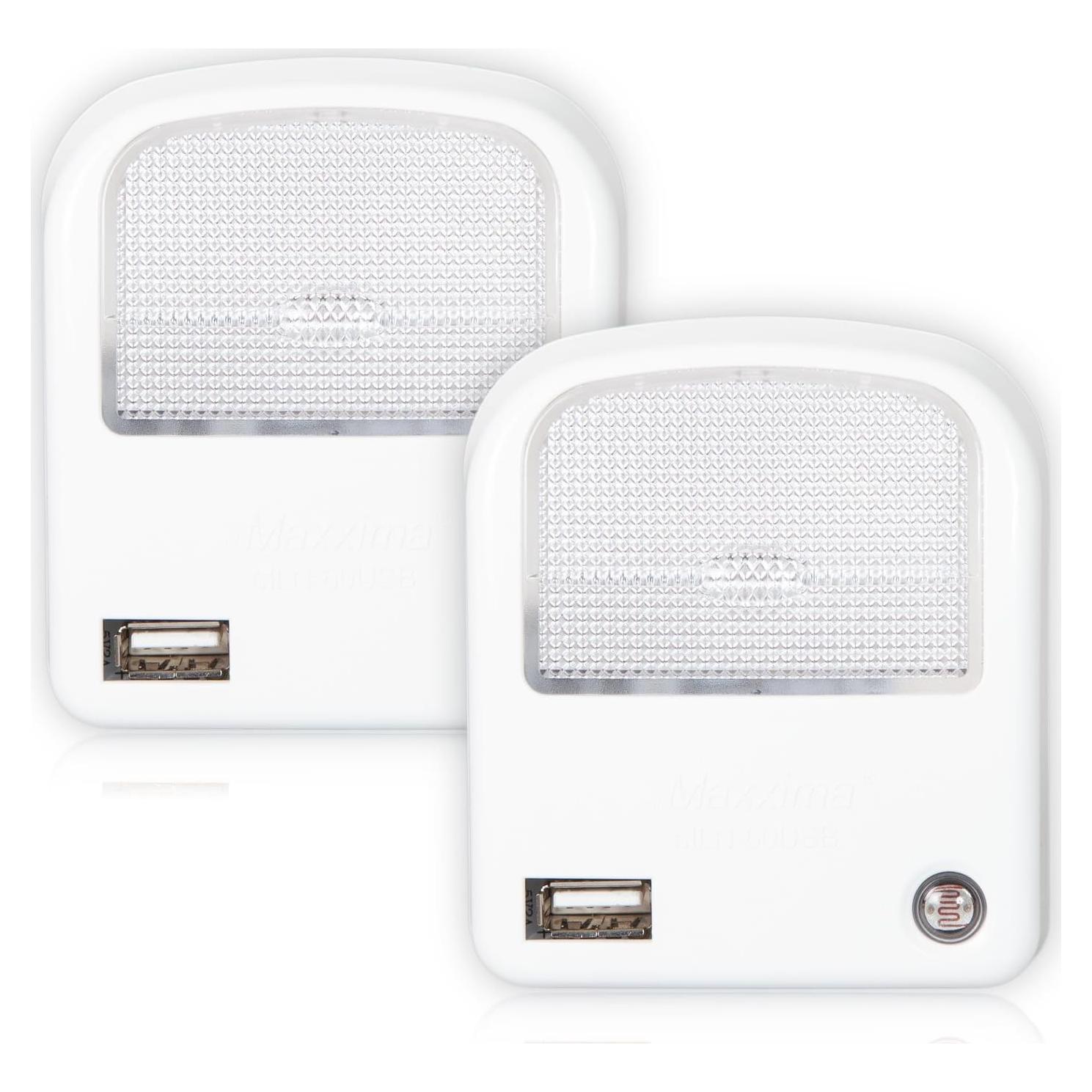 Luz Nocturna LED Maxxima con Cargador USB 2A - 2 Piezas