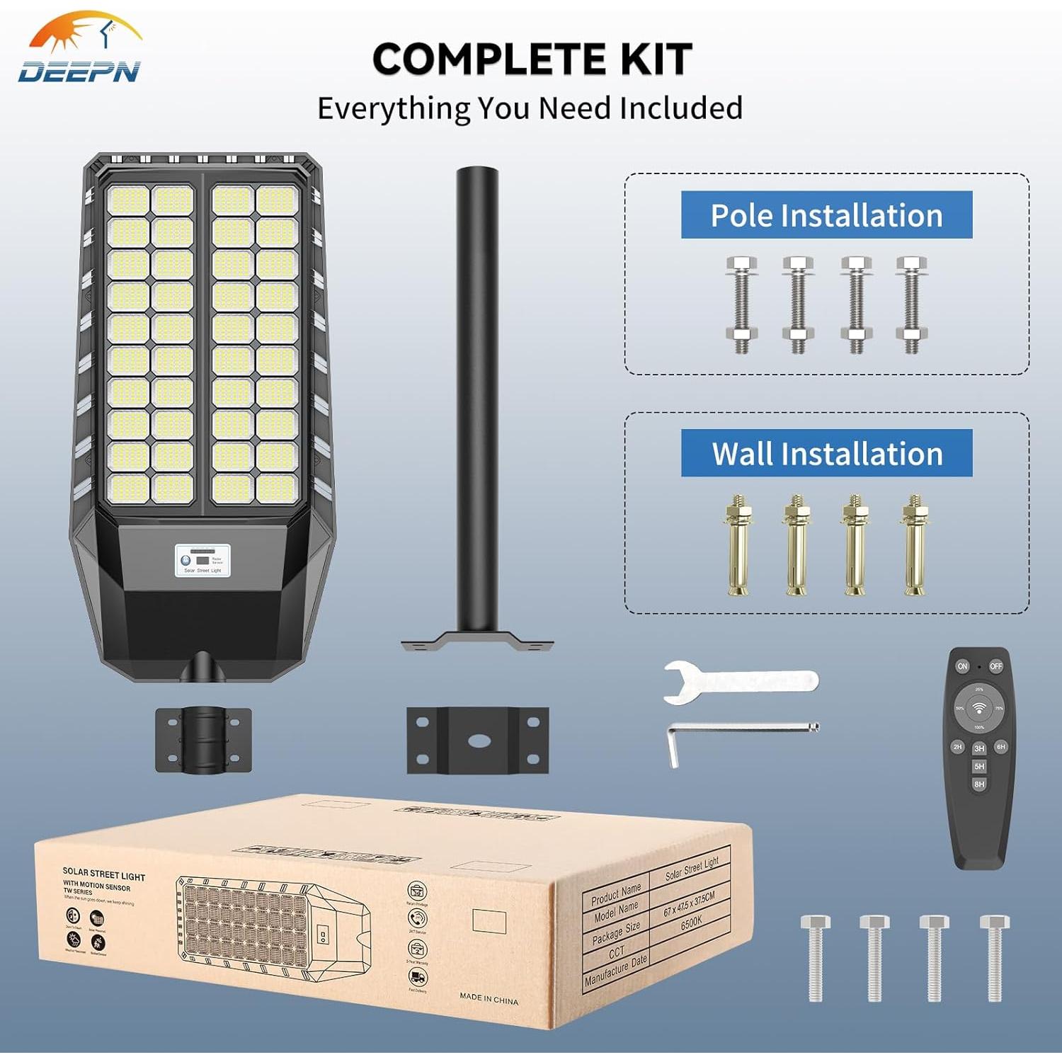 Luz Solar de Calle Deepn 9000W con Sensor de Movimiento - 2 Paquete