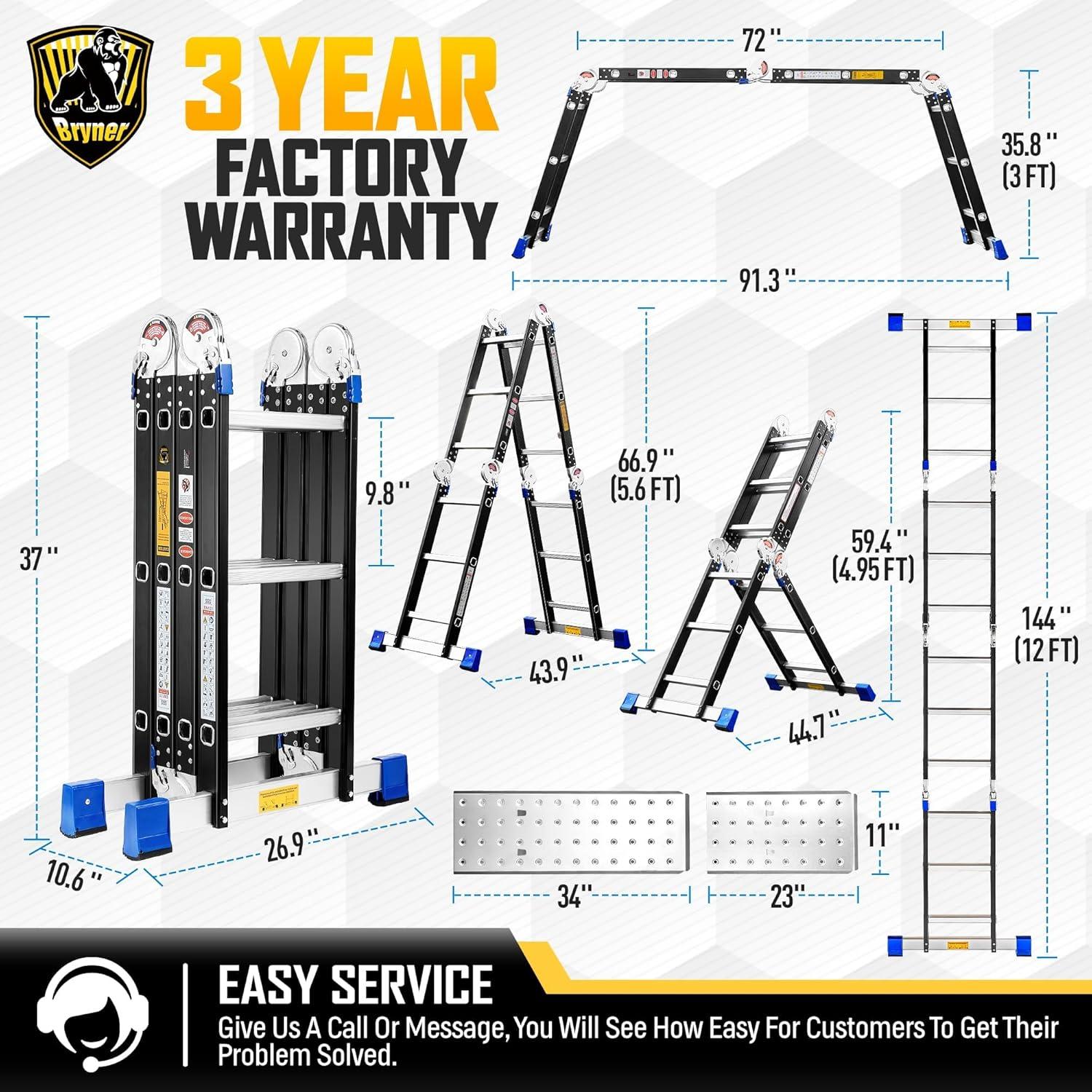 Escalera Plegable Bryner 7 en 1 Aluminio 3,66m 330kg