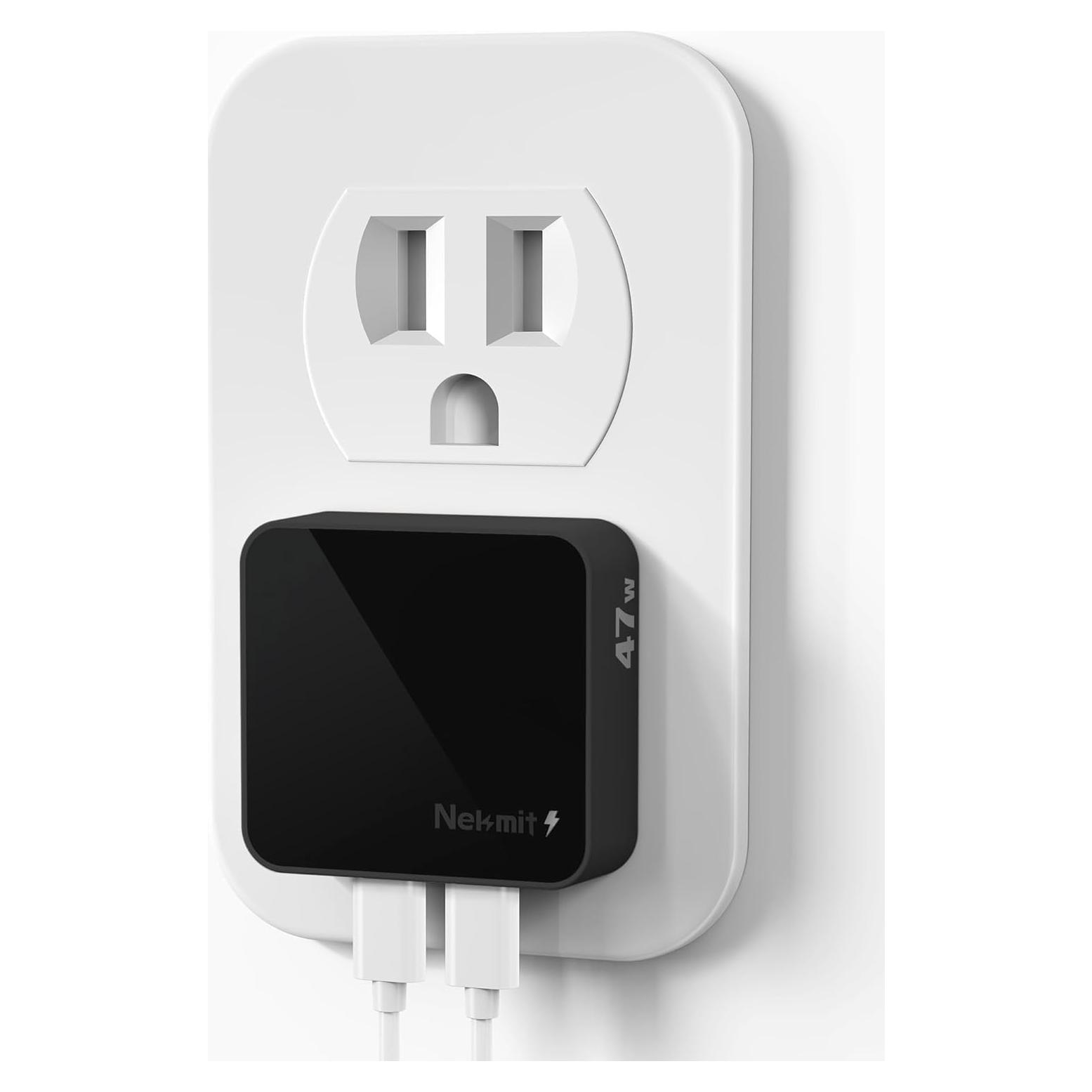 Cargador de pared USB C Nekmit 47W con 2 puertos - Negro