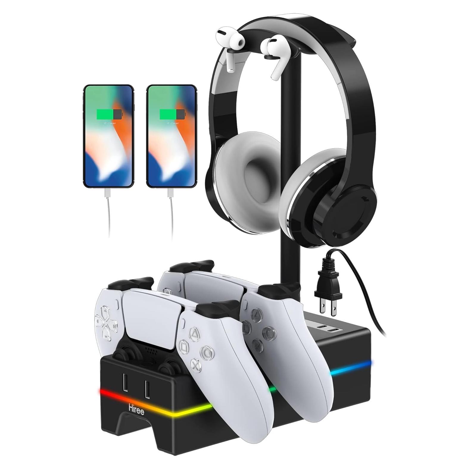 Estación de Carga Dual PS5 Hiree con 2 Puertos USB y RGB