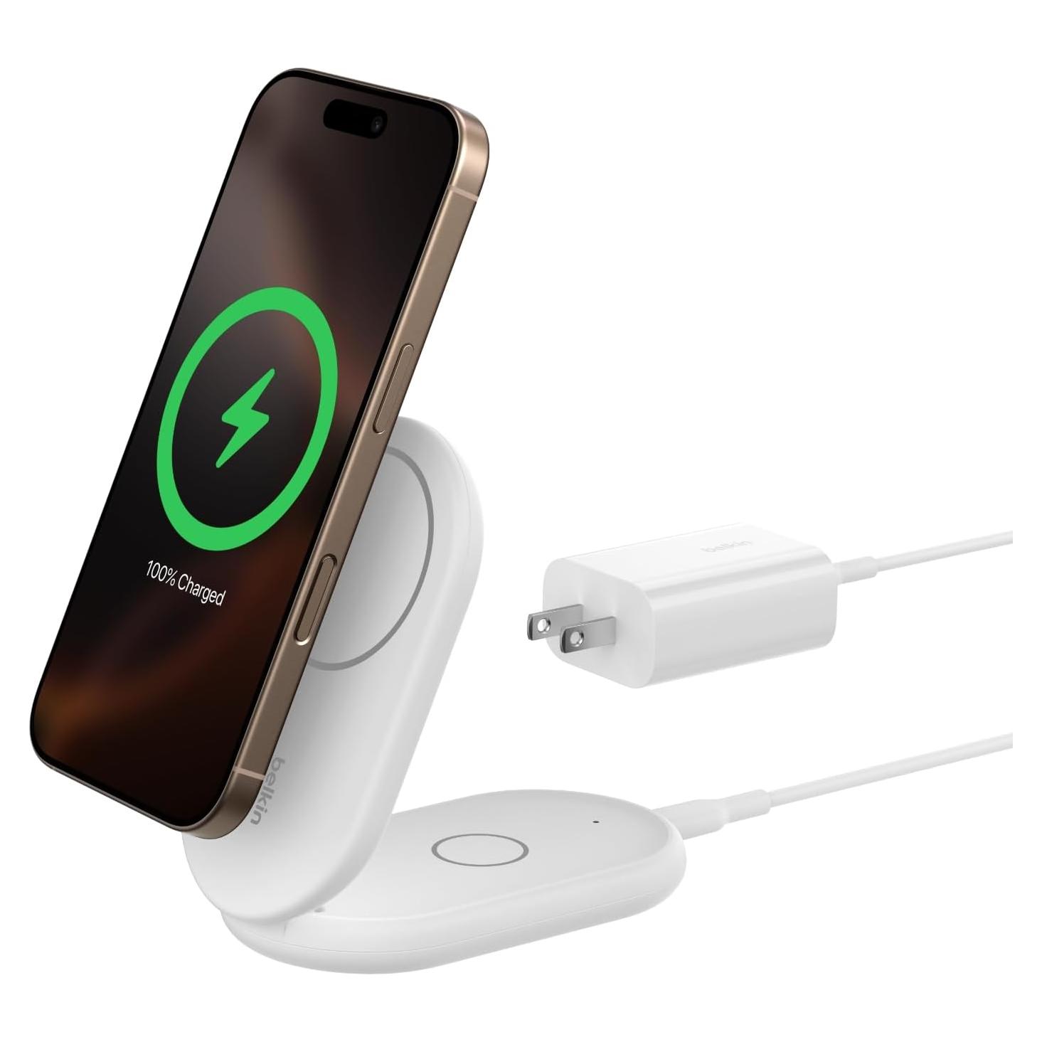 Cargador Inalámbrico Plegable Belkin 15W Qi2 MagSafe Blanco