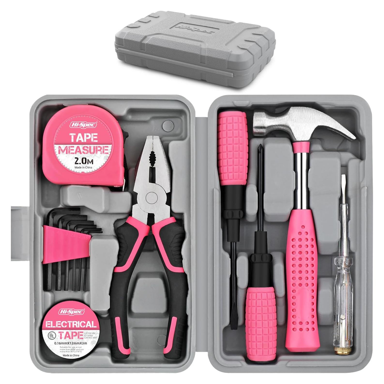 Kit de Herramientas Compacto Hi-Spec 13 Piezas Rosa para Bricolaje