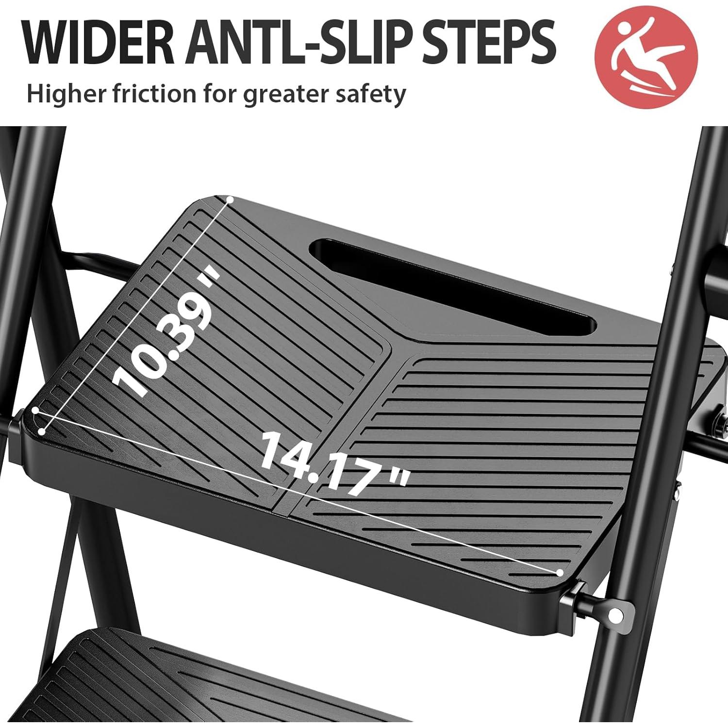 Escalera Plegable KINGRACK 4 Peldaños Antideslizante Negro