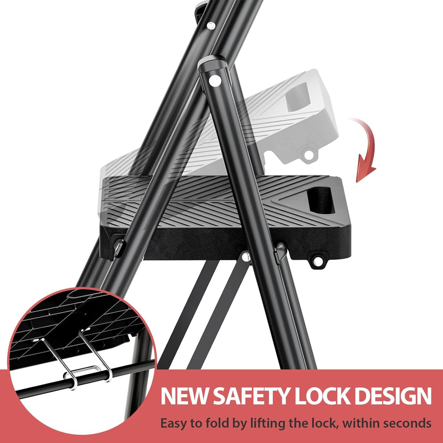 Escalera Plegable KINGRACK 4 Peldaños Antideslizante Negro