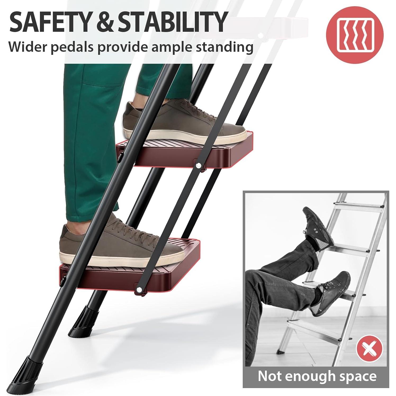 Escalera Plegable KINGRACK 4 Peldaños Antideslizante Negro