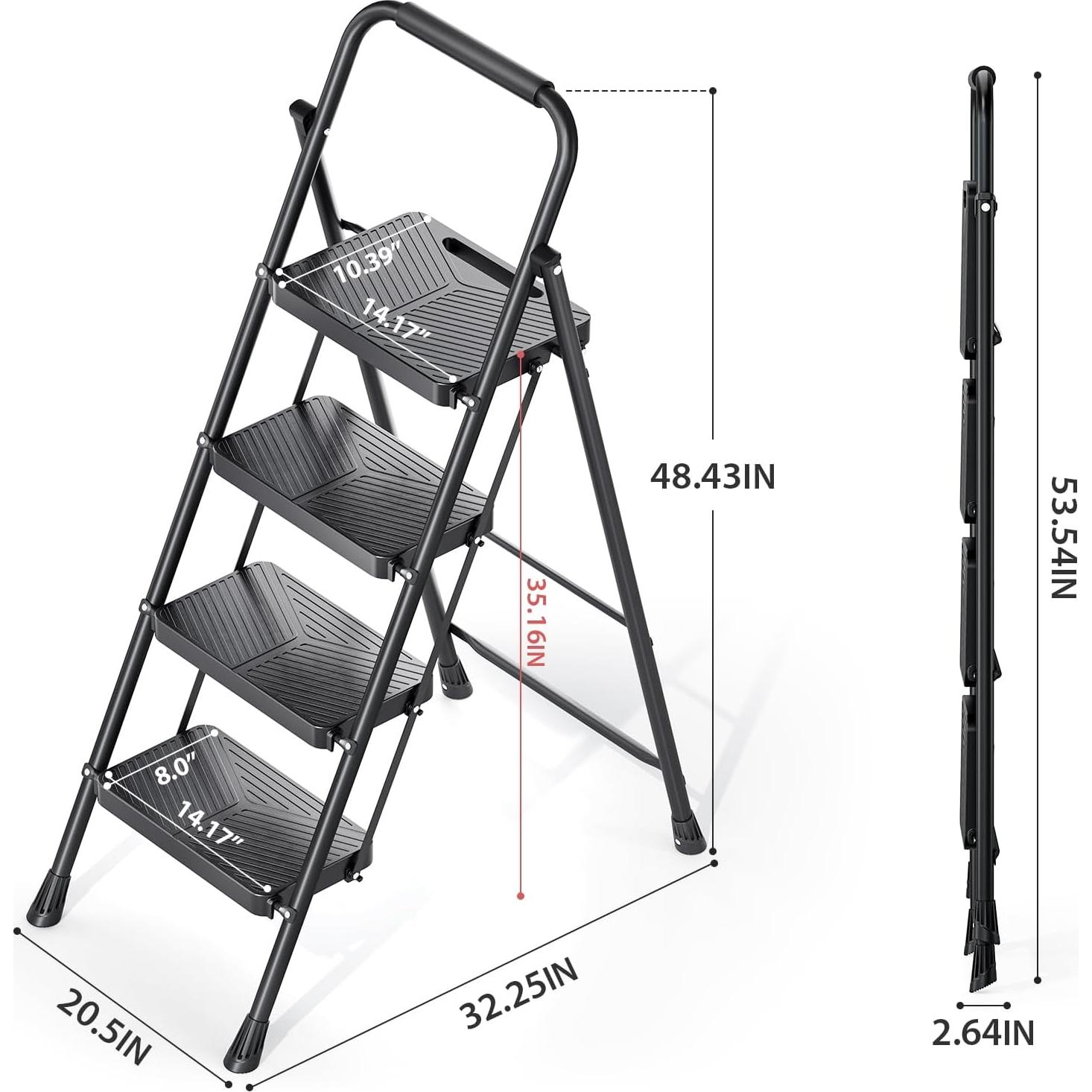 Escalera Plegable KINGRACK 4 Peldaños Antideslizante Negro