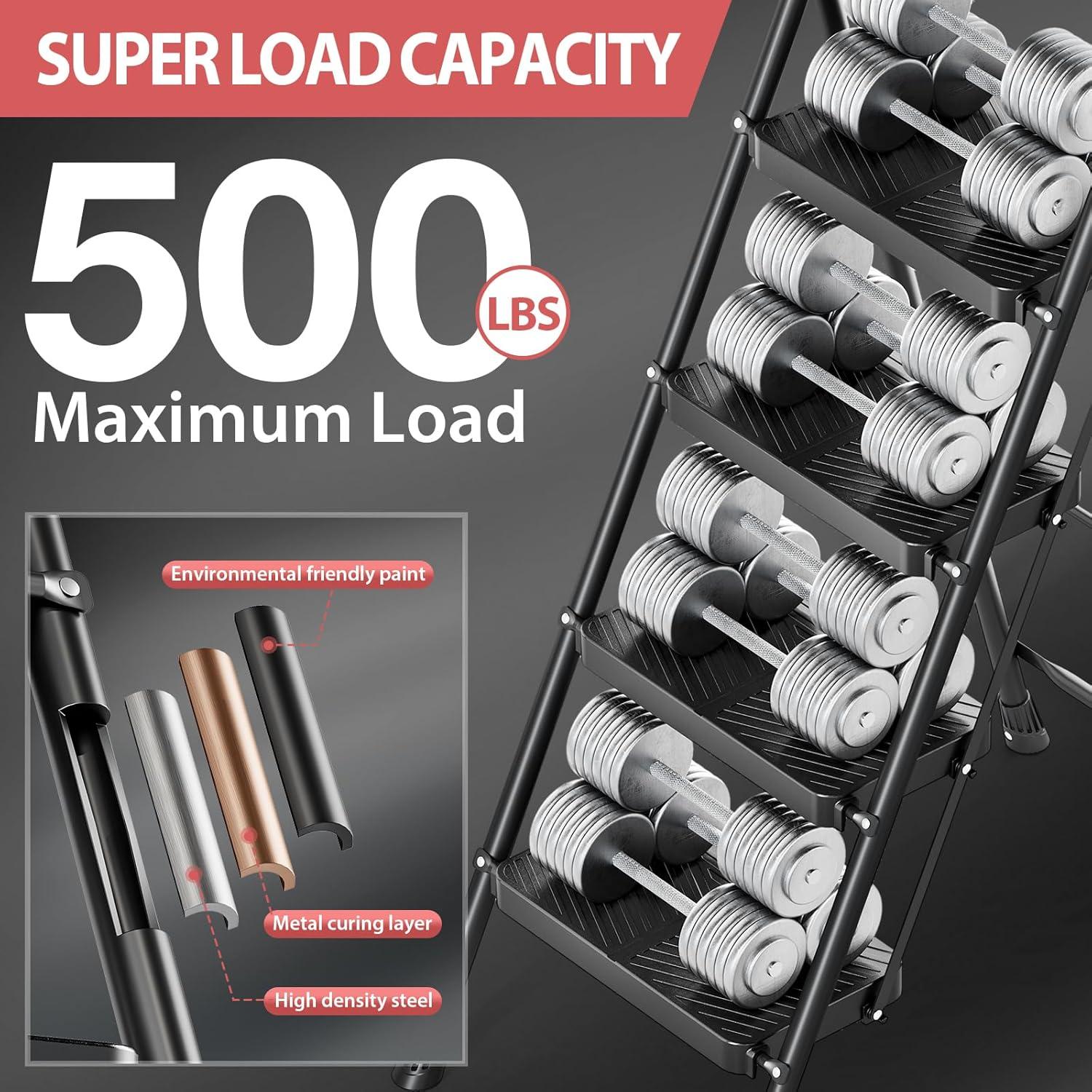 Escalera Plegable KINGRACK 4 Peldaños Antideslizante Negro