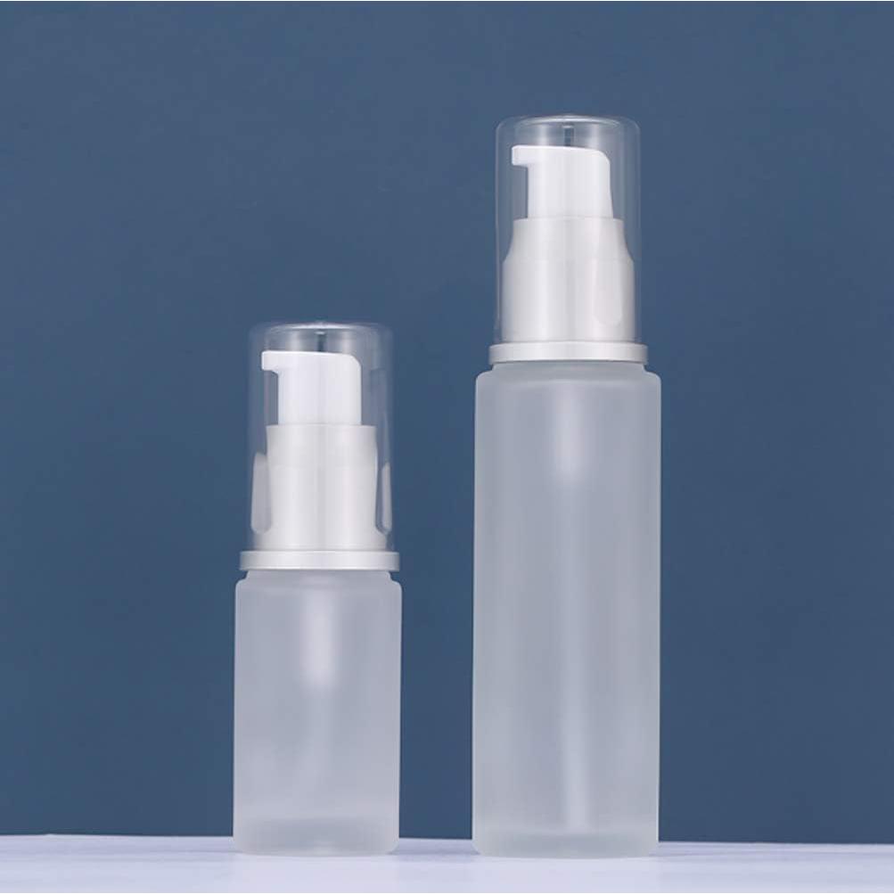 2PC Empty Glass Refillable Dispenser Pump Lotion Bottle White Frosted Cosmetic Pump Bottle Containers For Skin Care Cream Liquid Essential Oil (100ML/3.4oz)
