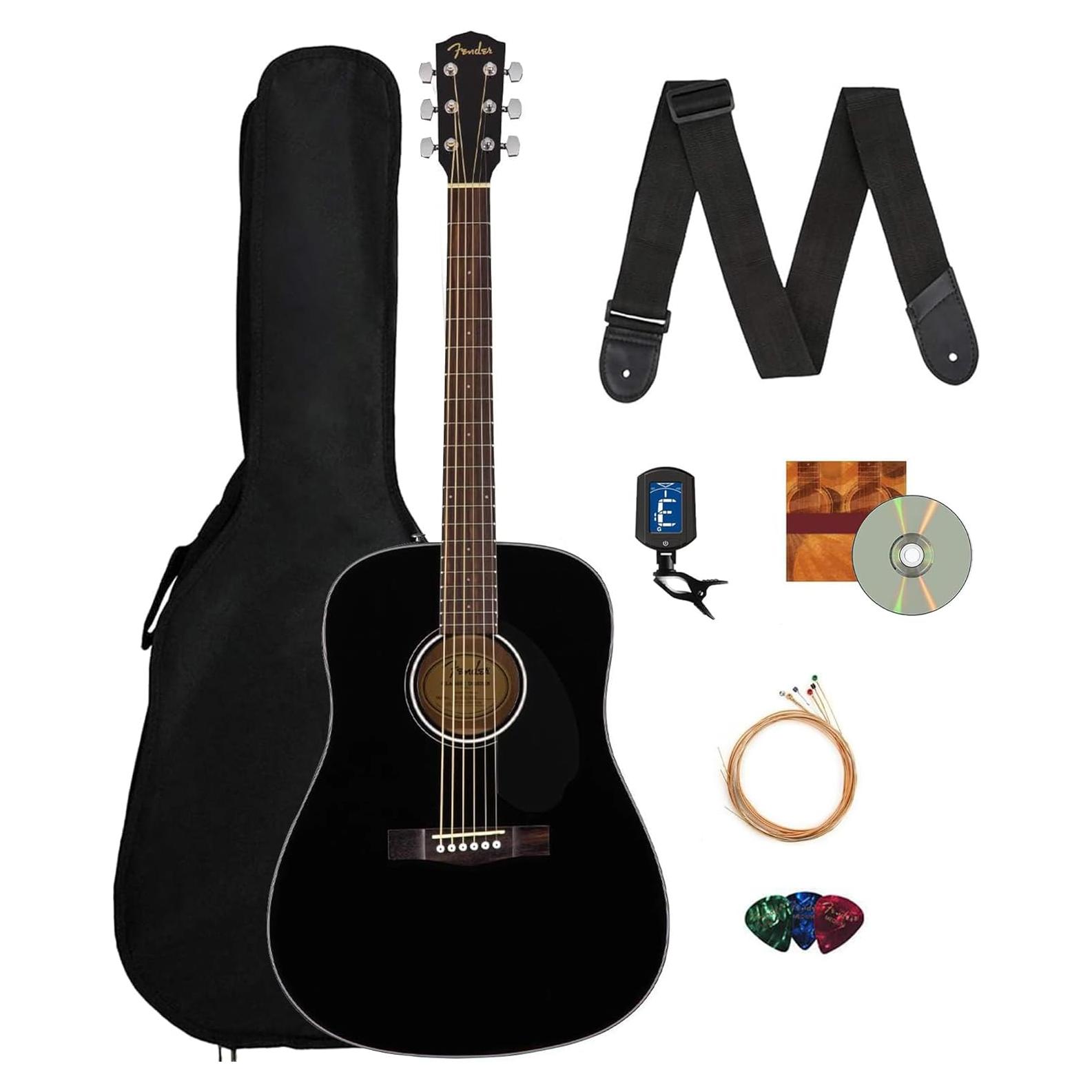 Guitarra Acústica Dreadnought Fender CD-60S Negra con Accesorios