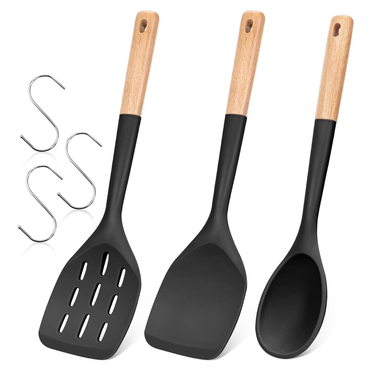Set de 3 Espátulas de Silicona Badiano Antiadherentes Negro