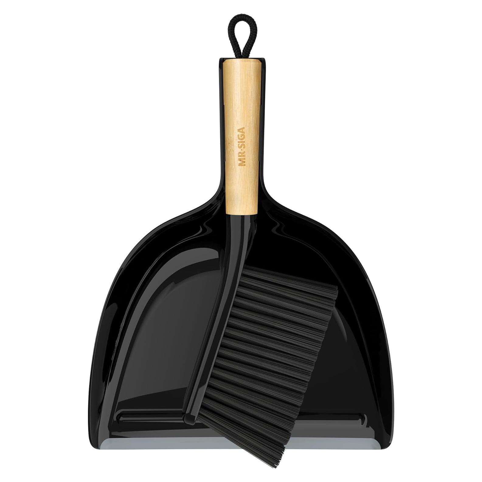 Conjunto de Cepillo y Recogedor MR.SIGA, Mango de Bambú, Negro
