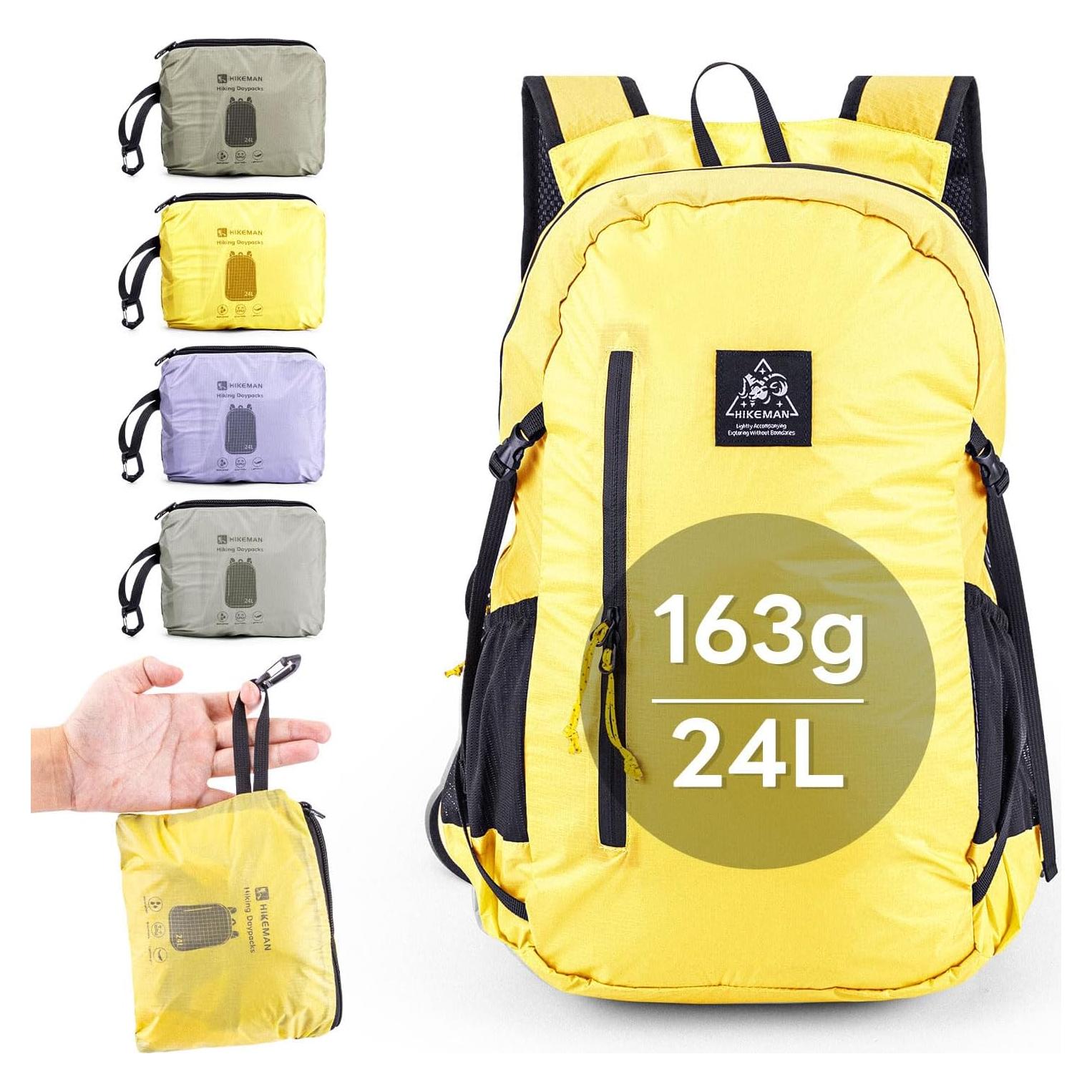 Mochila Plegable Impermeable 24L Nylon 20D Amarillo