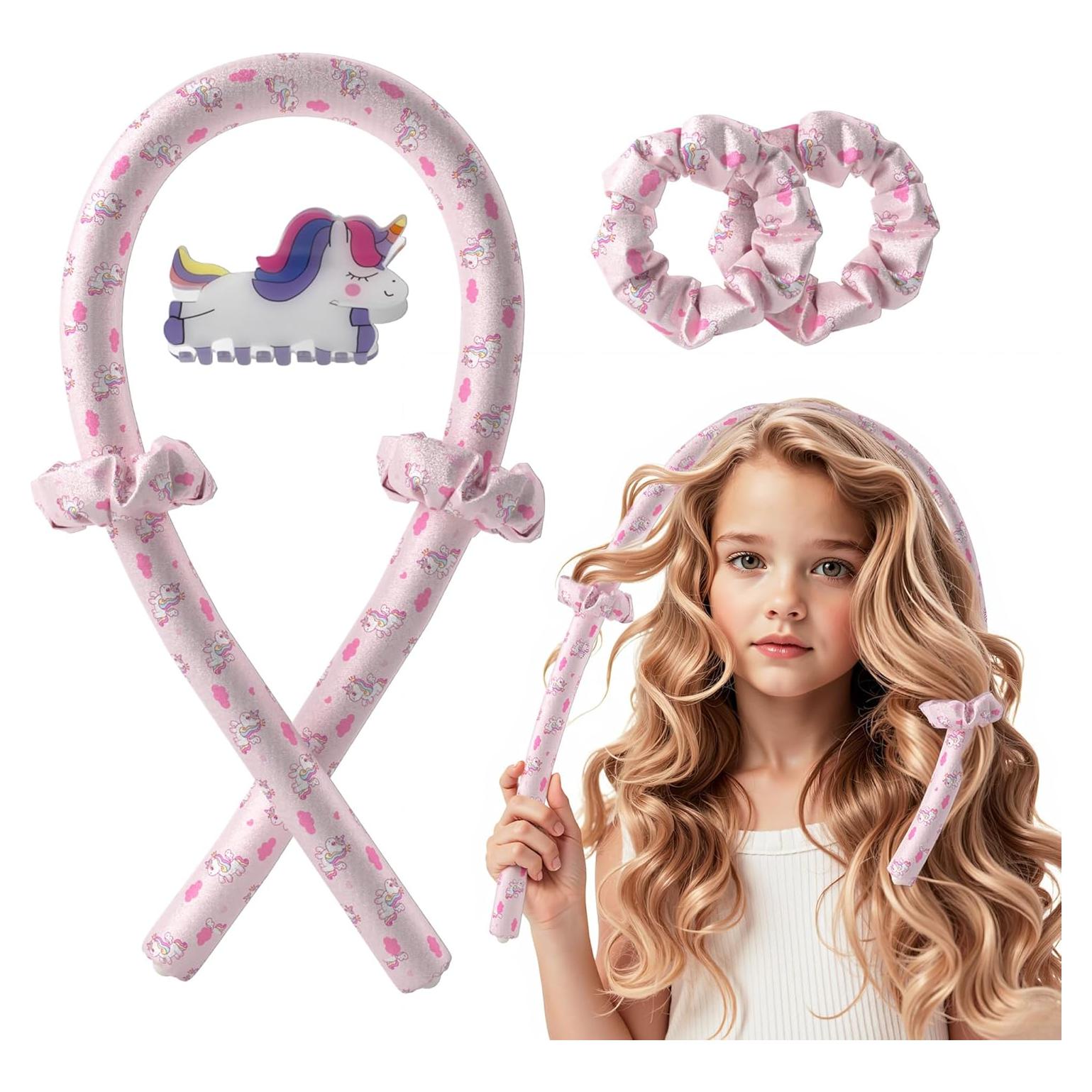 Rulos Sin Calor para Niñas DAGORTE - Rulos de Unicornio Rosa
