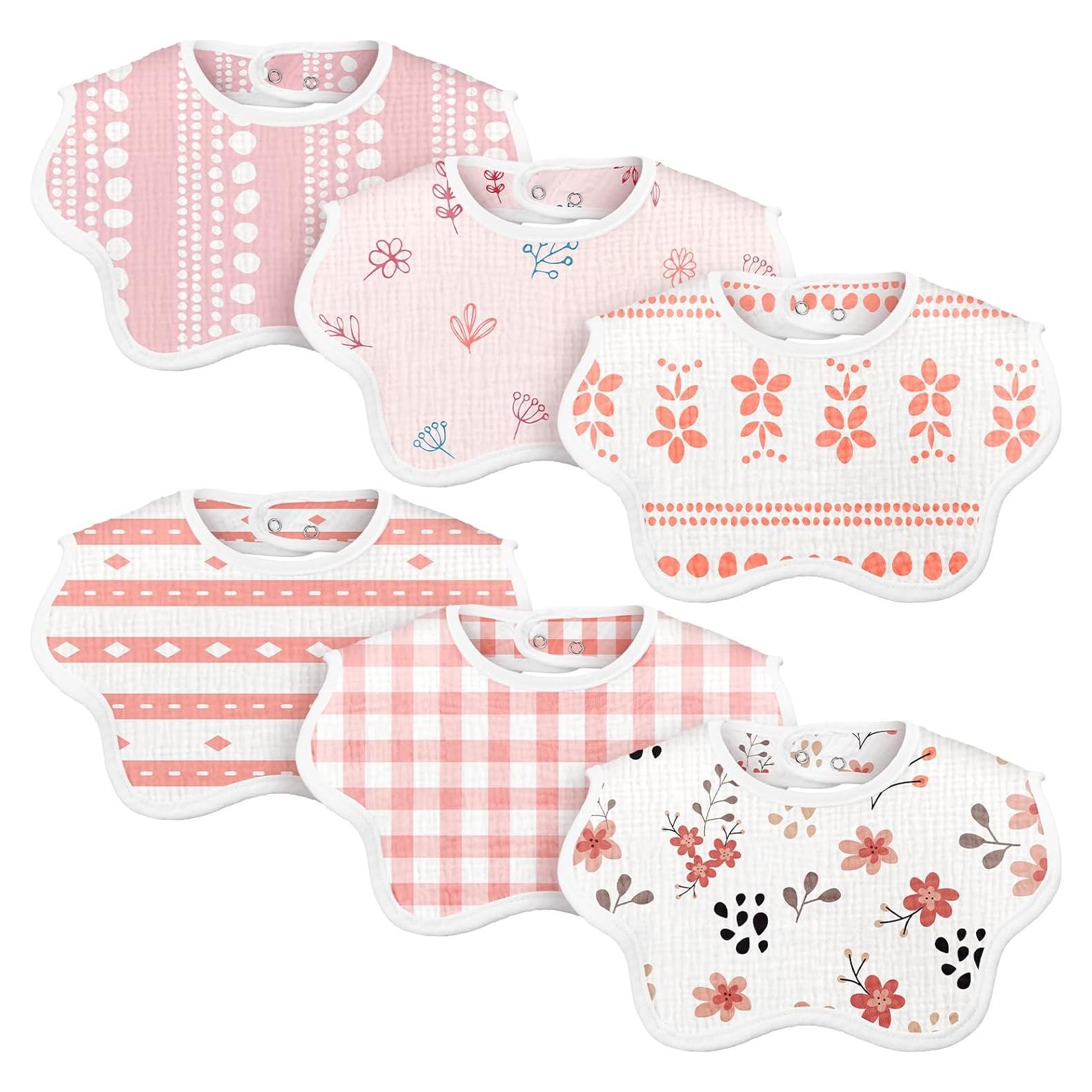 Paquete de 6 Baberos de Muselina 100% Algodón Ajustables