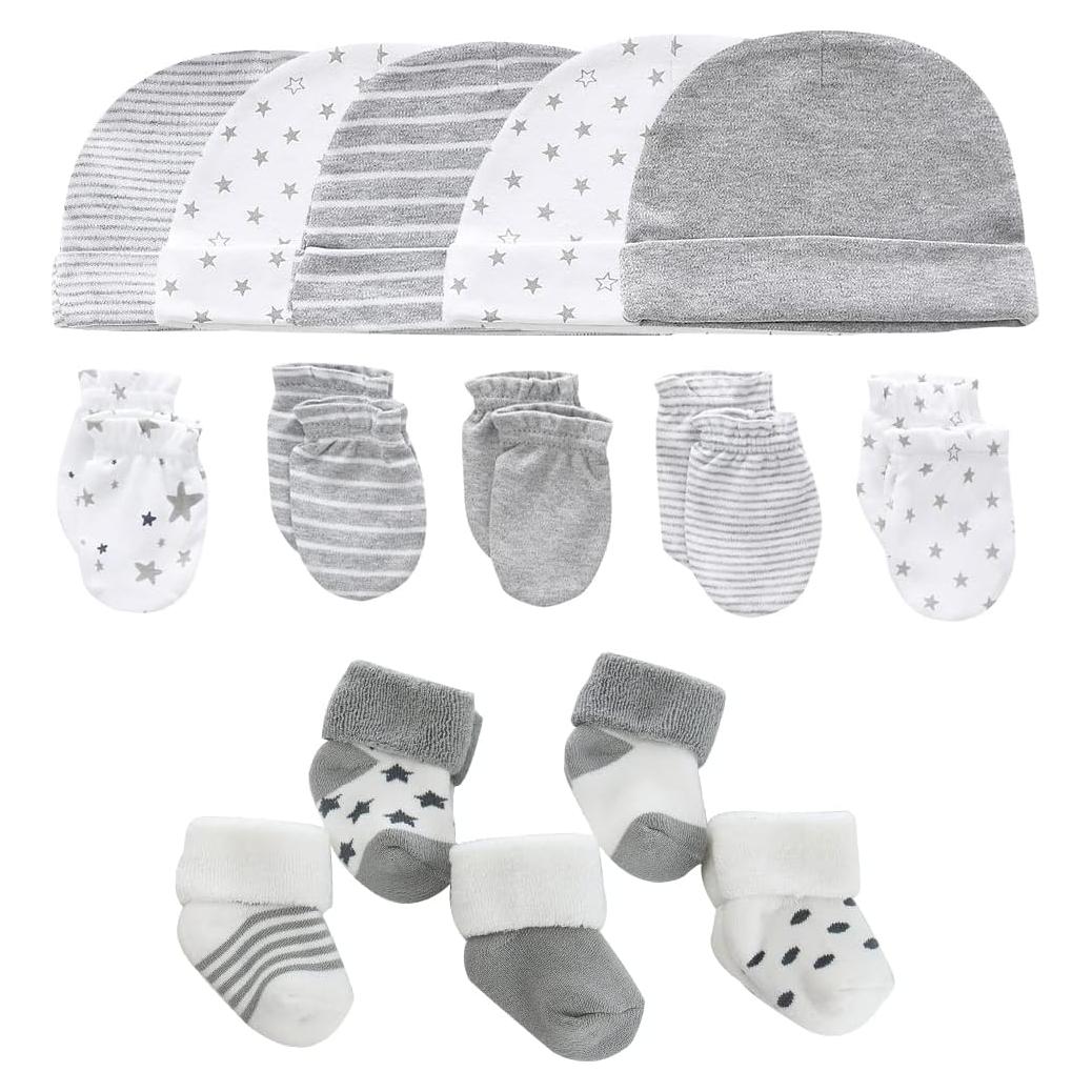 Conjunto de Gorro, Manoplas y Calcetines Algodón Bebé 0-6 Meses