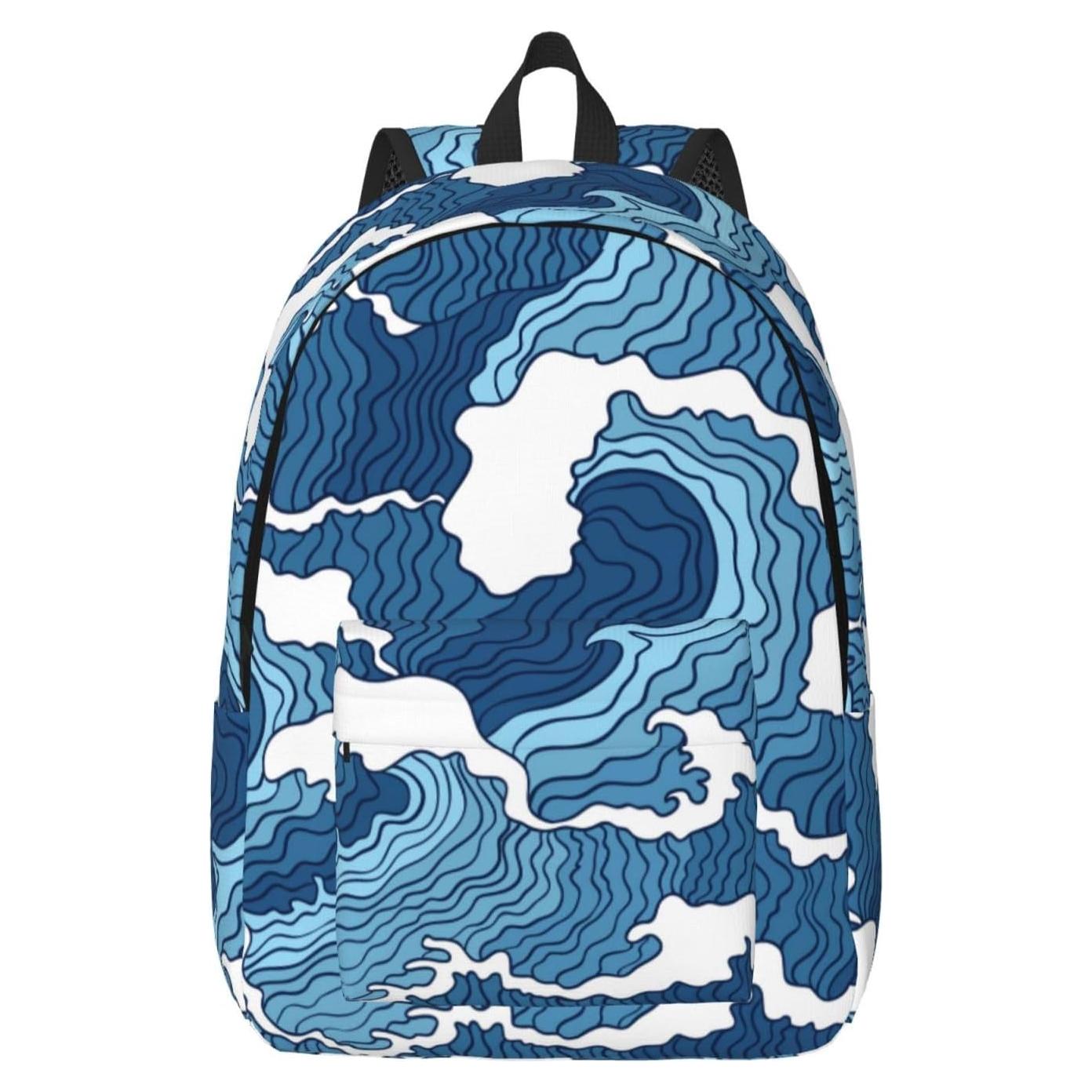 Mochila de Lona Ligera GVGOAGL 15" Olas Azules y Blancas