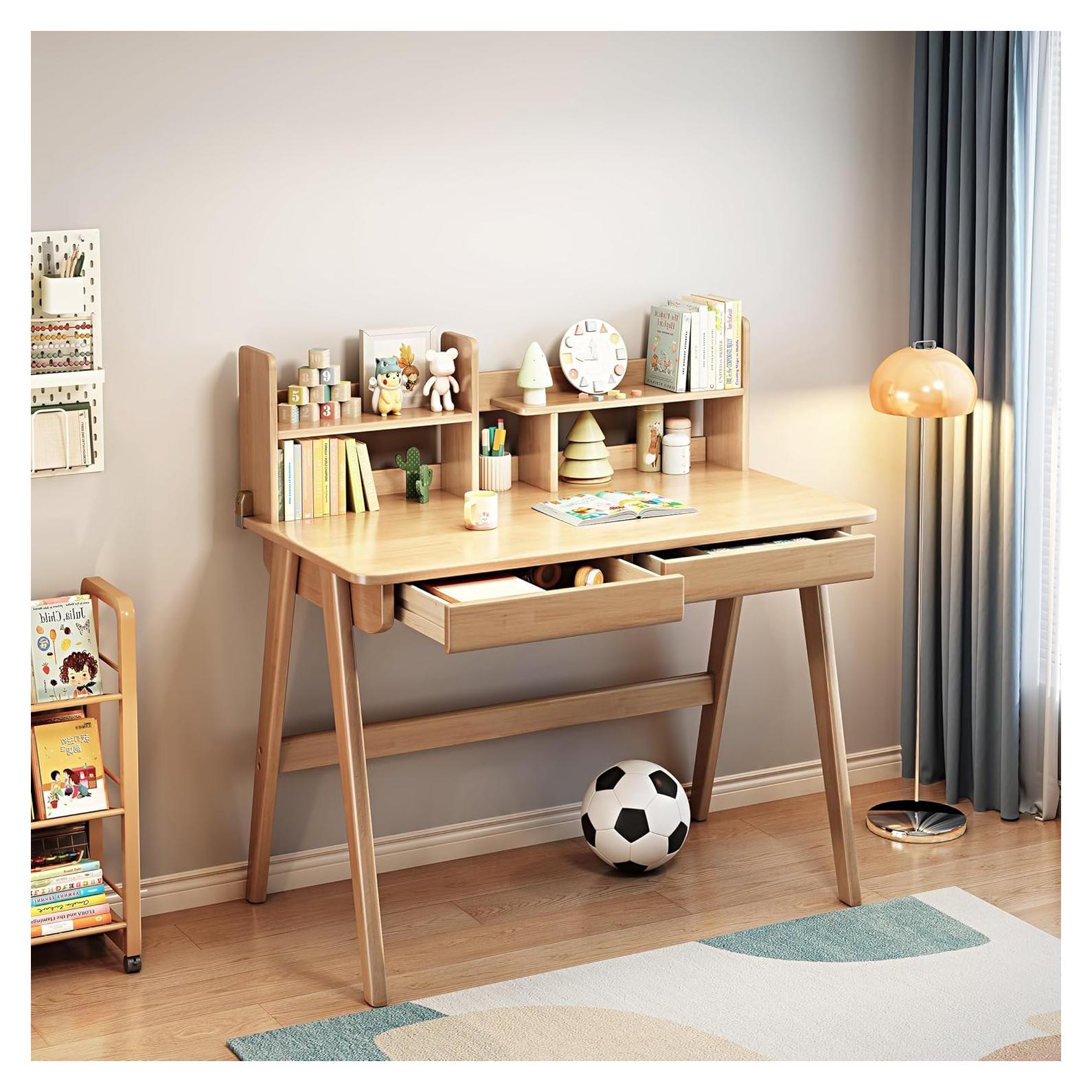 Escritorio y Silla BALANBO de Madera de Caucho con Estantería