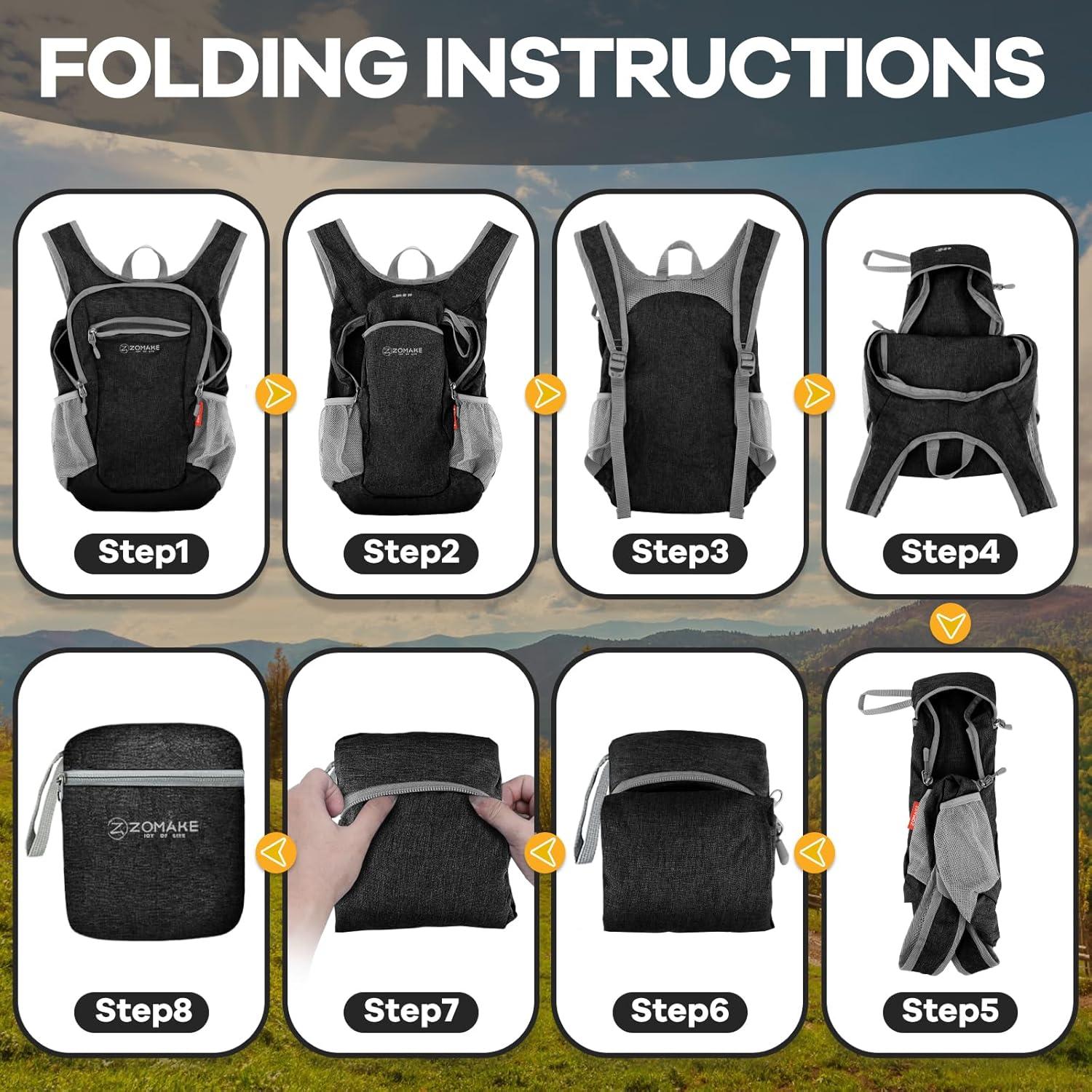 Mochila Plegable Ultra Ligera ZOMAKE 10L Resistente al Agua