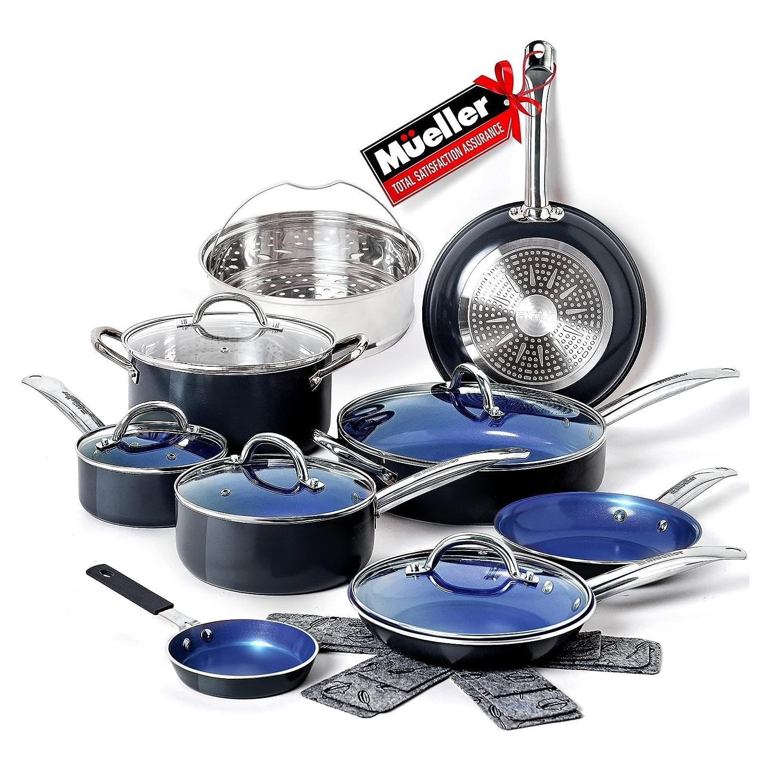 Juego de Ollas y Sartenes Mueller 14 Piezas Antiadherente Zafiro