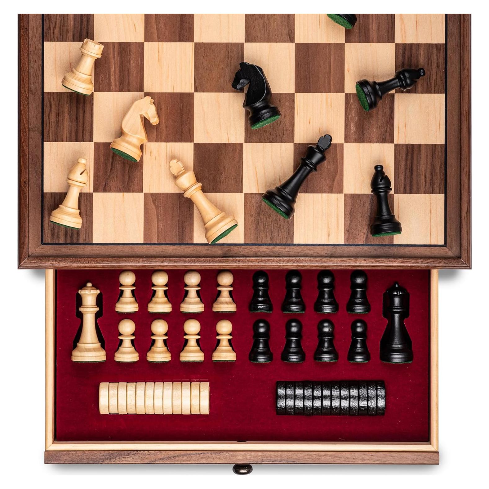 Juego de Ajedrez de Madera A&A 15" con Cajón y Piezas Pesadas