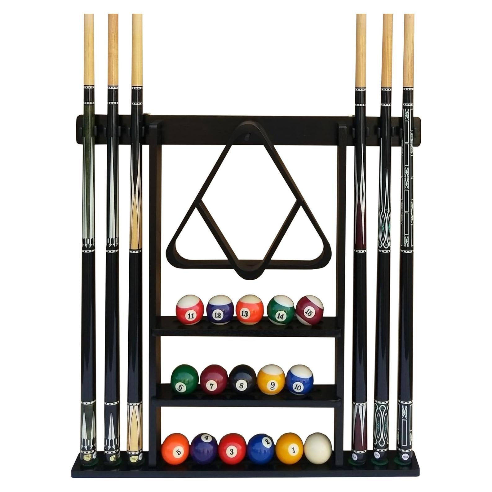 Soporte de pared para tacos de billar Flintar, madera dura negra