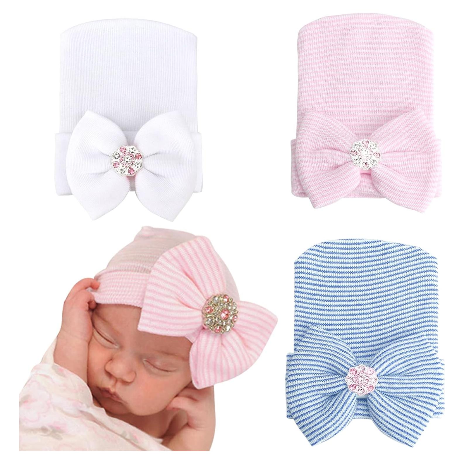 Gorros para Bebé Niña AQOKKA con Lazo Algodón Suave 0-3 Meses