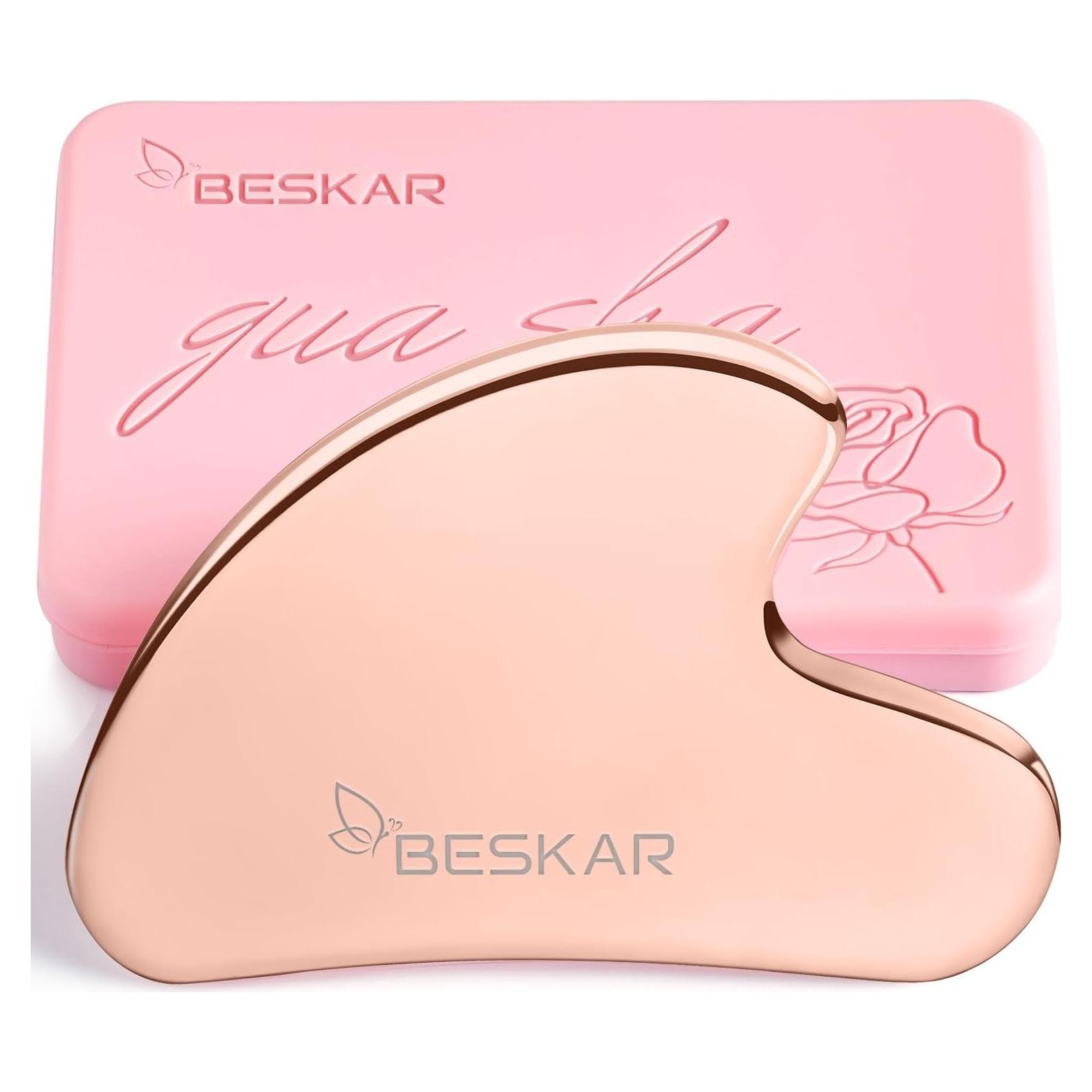 Masajeador Gua Sha Facial BESKAR Acero Inoxidable Rosa 5.5cm