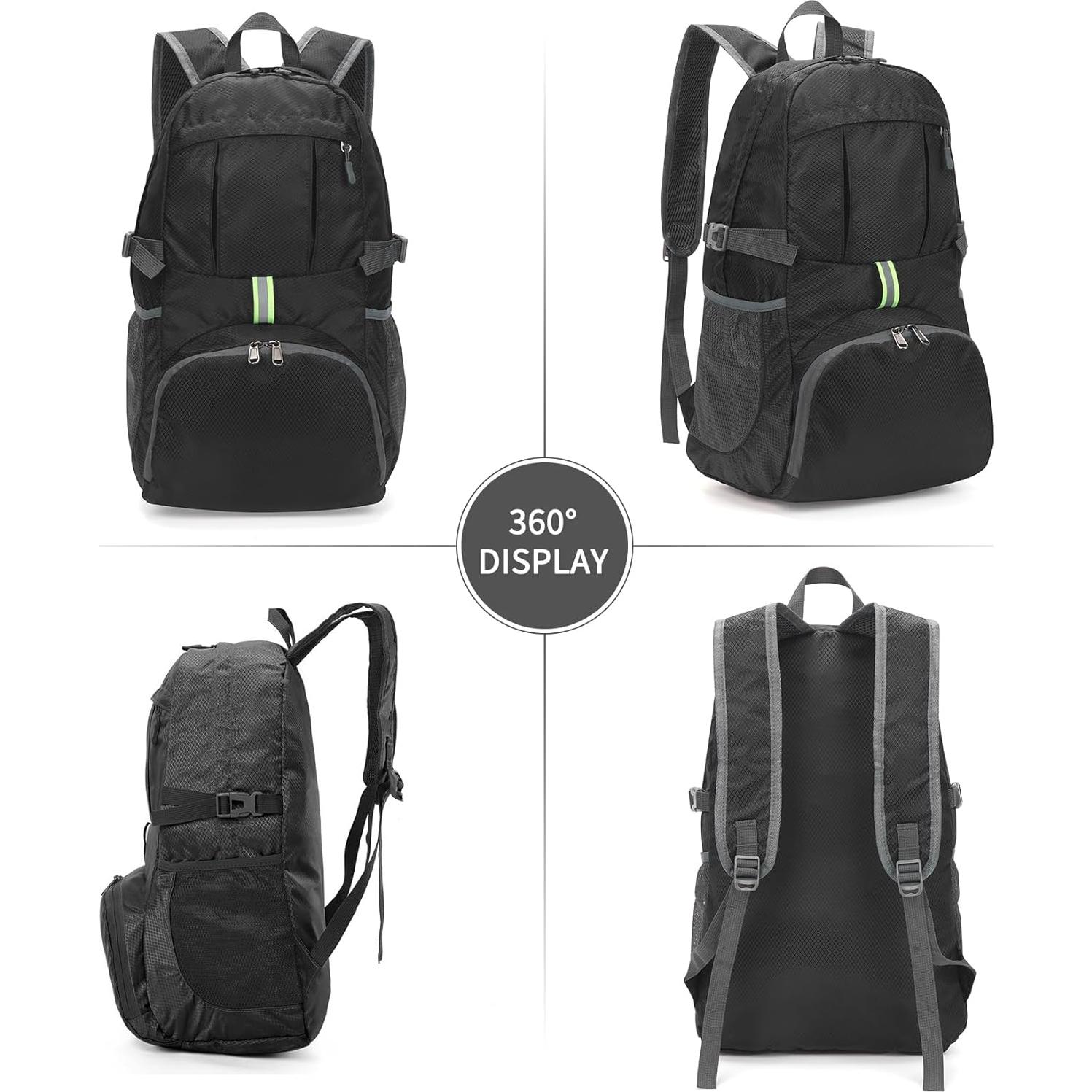 Mochila Plegable Yaopeing 25L Resistente al Agua Negra