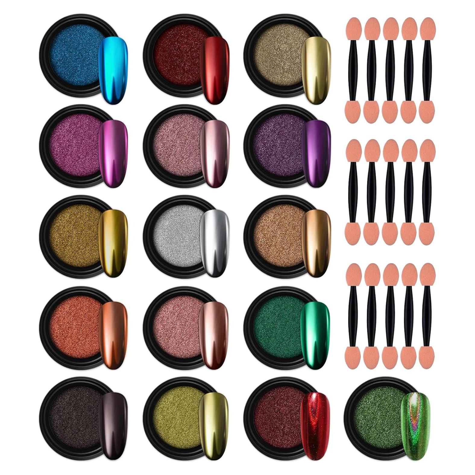 Kit de Polvo Cromado para Uñas Artdone 16 Colores Efecto Espejo
