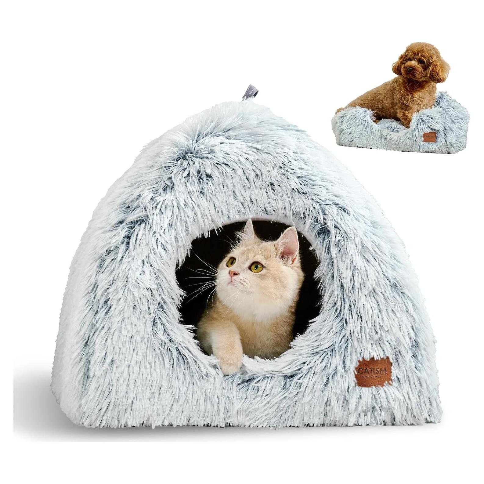 Cama para Gatos CATISM 2 en 1 Suave y Antideslizante Gris