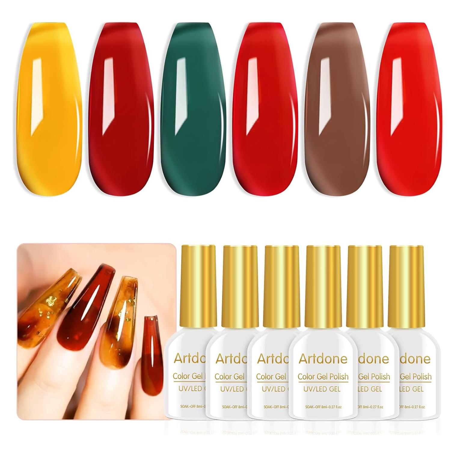 Kit de Esmalte de Uñas Gel Transparente Artdone 6 Colores