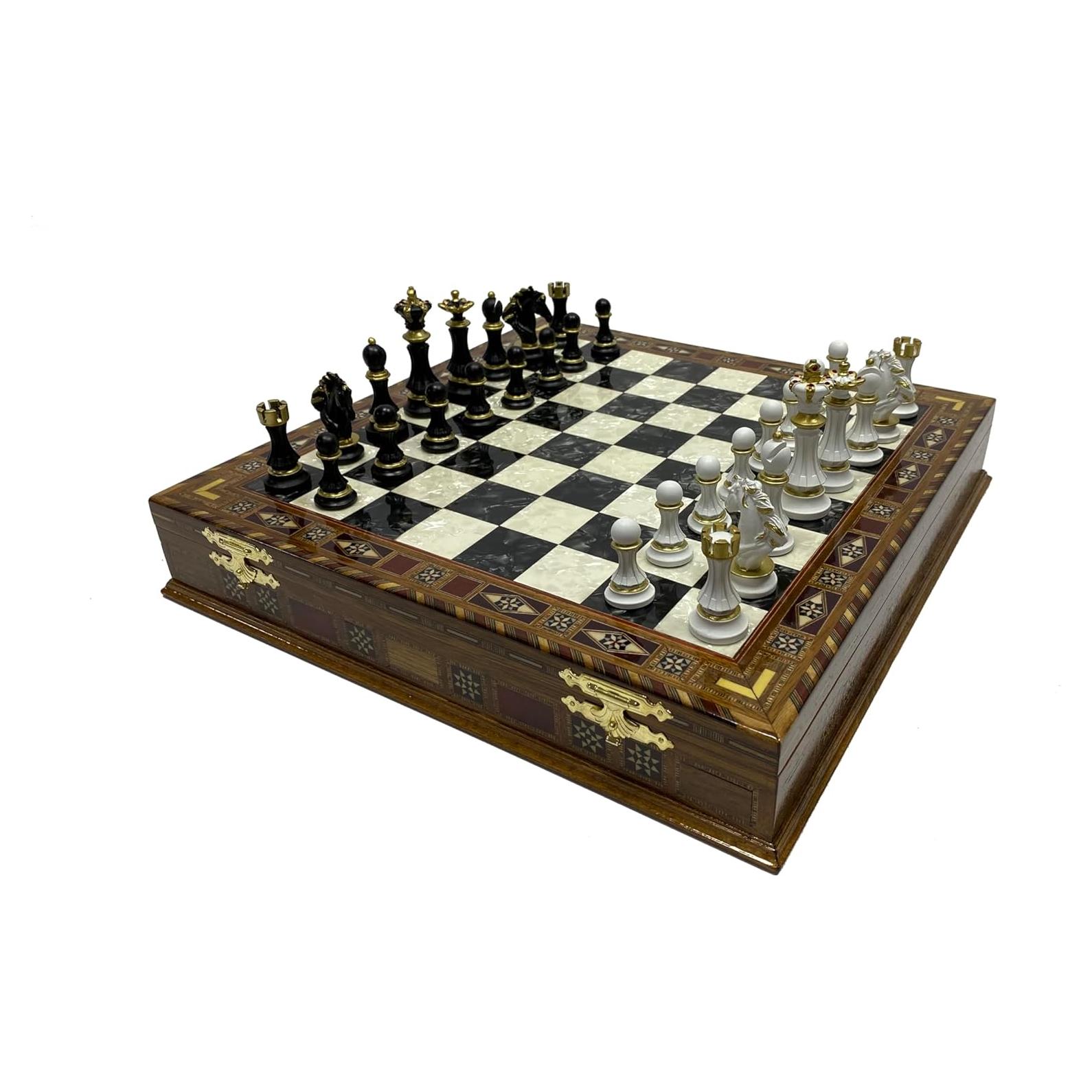 Juego de Ajedrez de Madera Antochia - Tablero 42x42cm, Piezas Pintadas a Mano