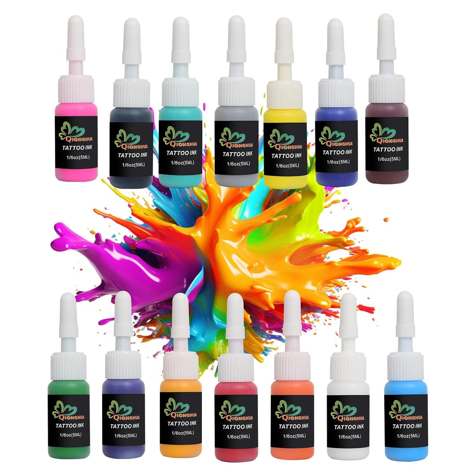 Set de Tinta Profesional QIONGHUA 14 Colores 5 ml para Tatuajes