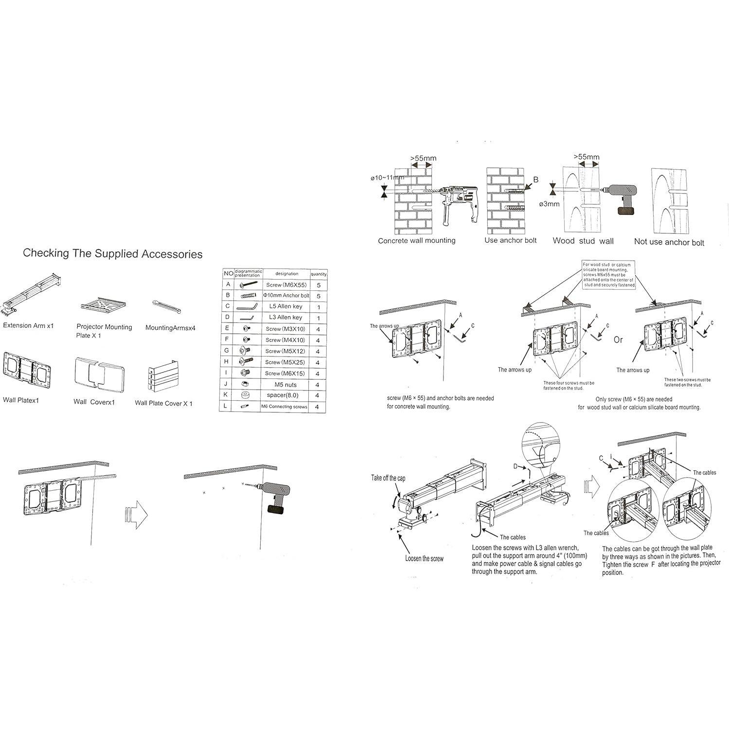 Soporte de Pared para Proyector N/C Telescópico Ajustable 9.98kg