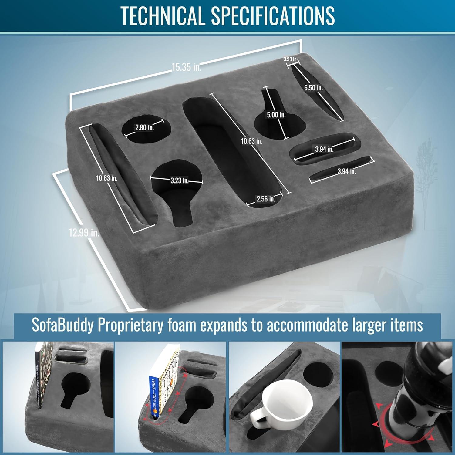 Soporte para Tazas Sofa Buddy Cuadrado Gris Antideslizante