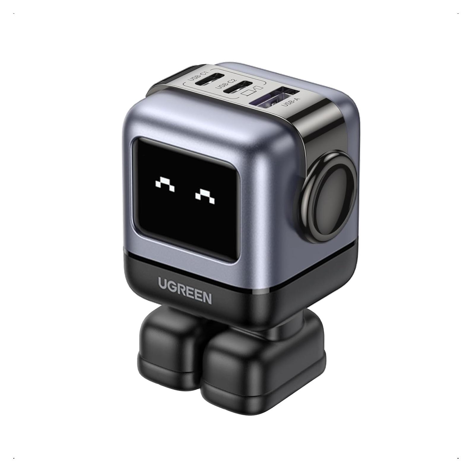 Cargador UGREEN Uno 65W GaN 3 Puertos Robot Negro