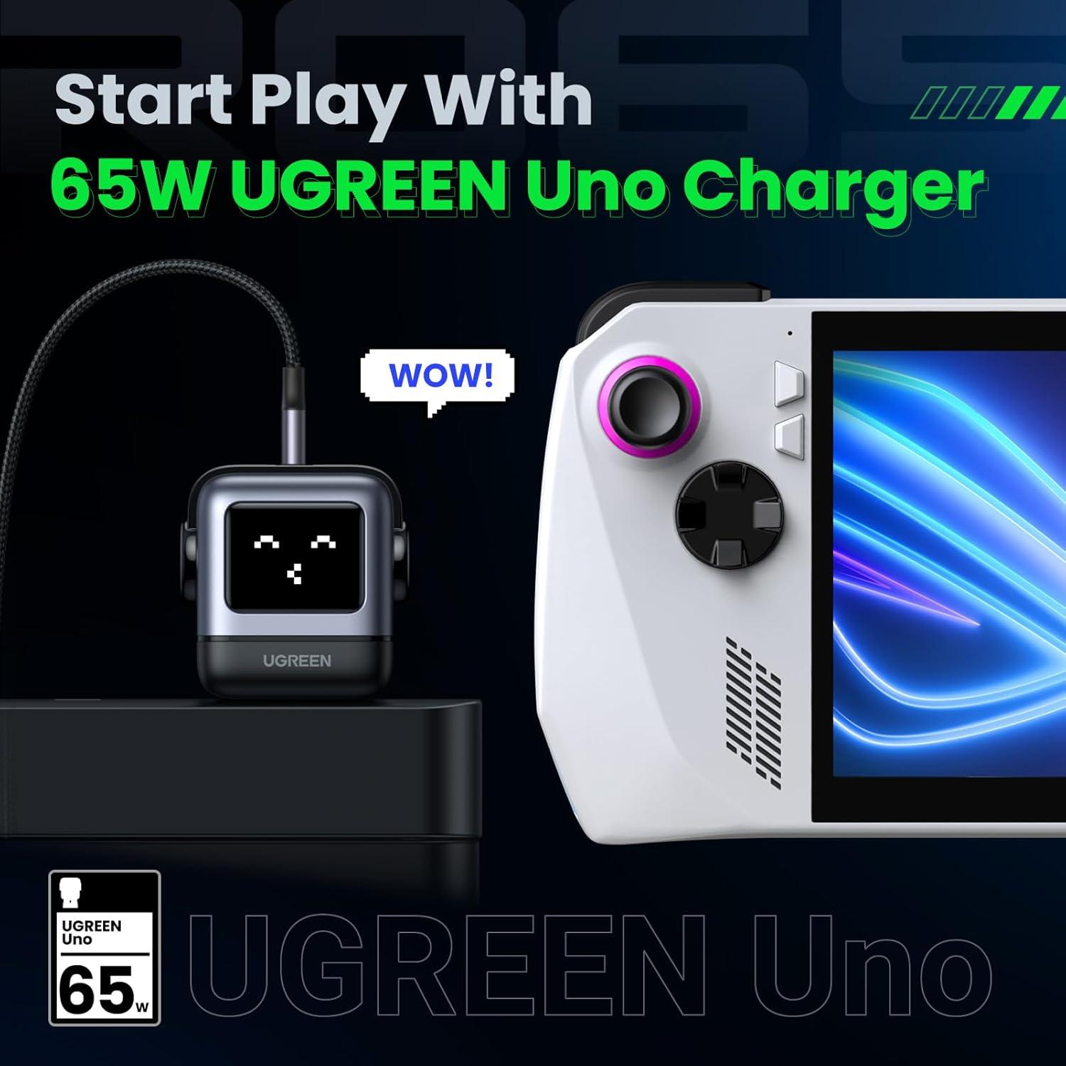 Cargador UGREEN Uno 65W GaN 3 Puertos Robot Negro