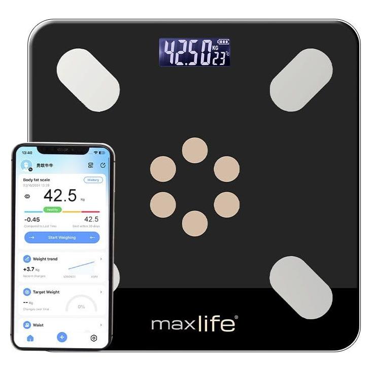 Báscula Inteligente MaxLife Bluetooth 181 kg Análisis Corporal