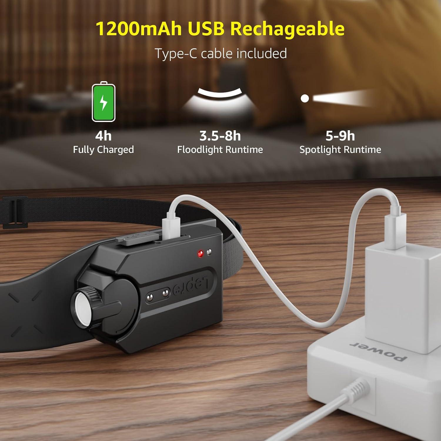 Linterna Frontal LED Lepro PR320019-2 Recargable 350 Lúmenes