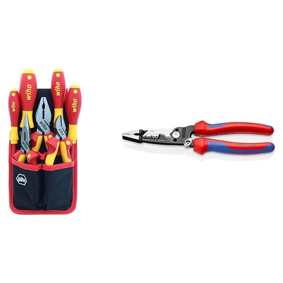 Conjunto de Alicates Aislados 7 Piezas Wiha + Desforradora KNIPEX 20.32 cm