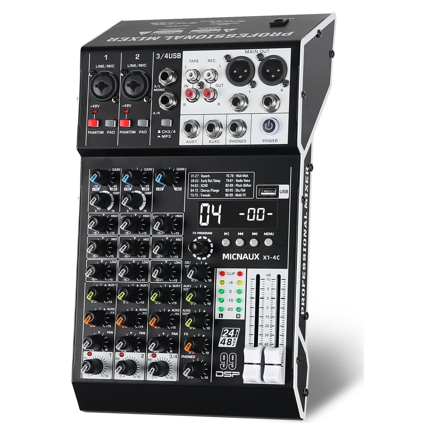 Mezclador de Audio Profesional MICNAUX X1-4Channel 4 Canales
