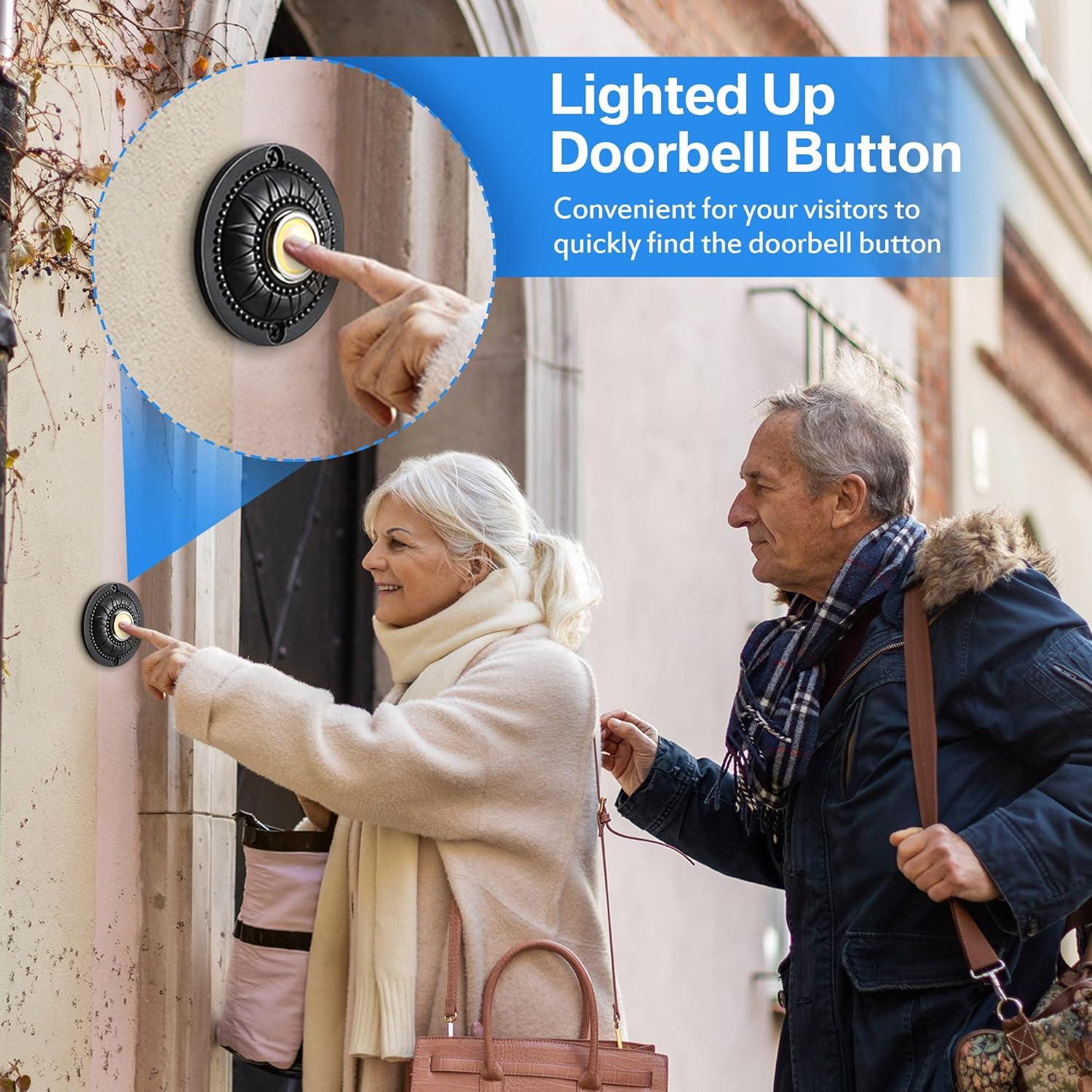 Botón de timbre Dreyoo de metal negro con luz LED