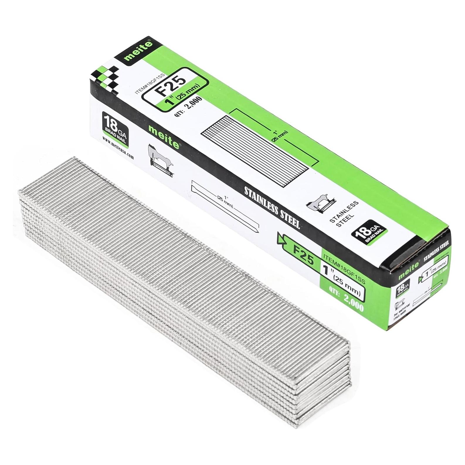 Clavos de Acabado Meite 18GA Acero Inoxidable 304 2,000 Unidades 2.5cm