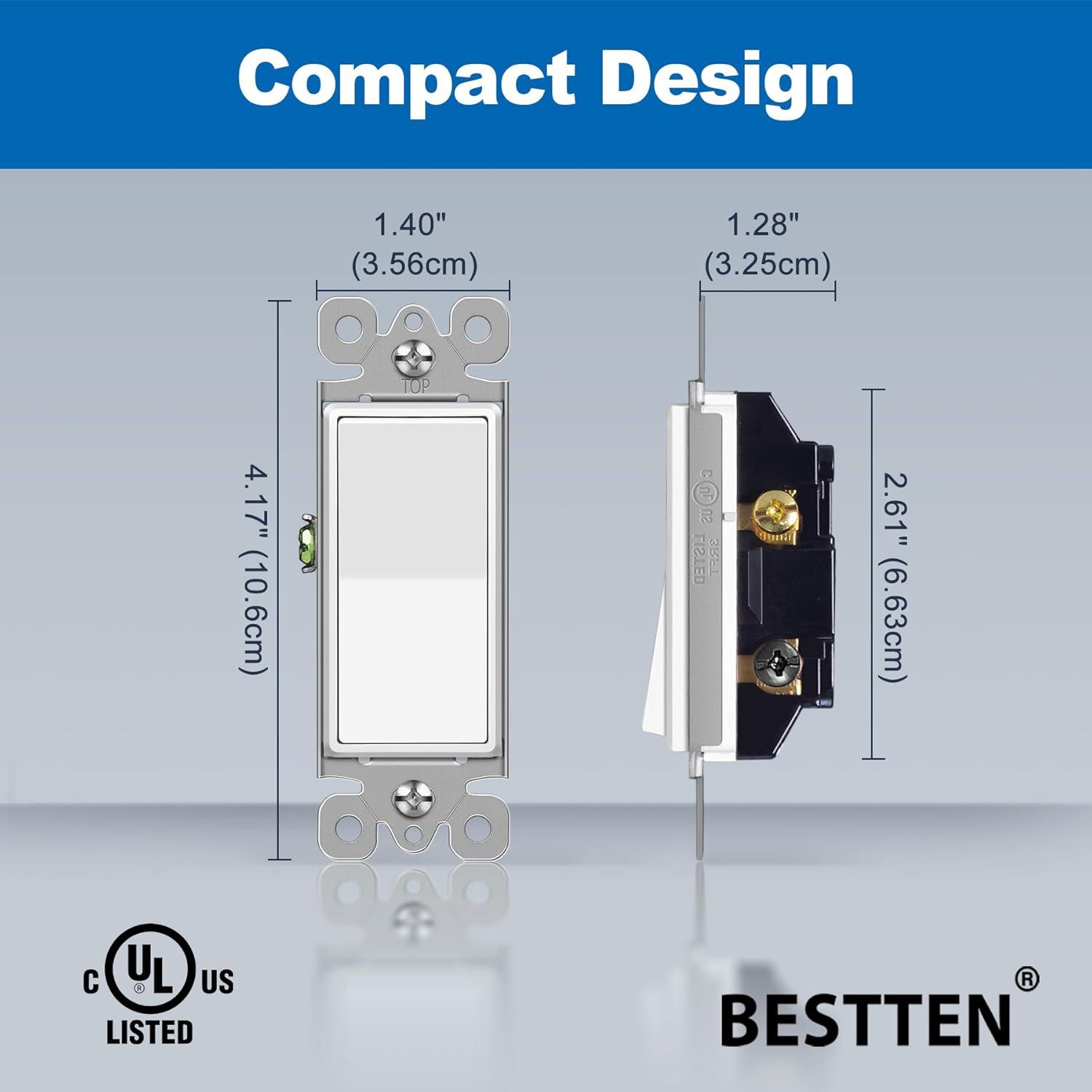 Interruptores de Luz Decorativos BESTTEN 3 Vías Paquete de 10