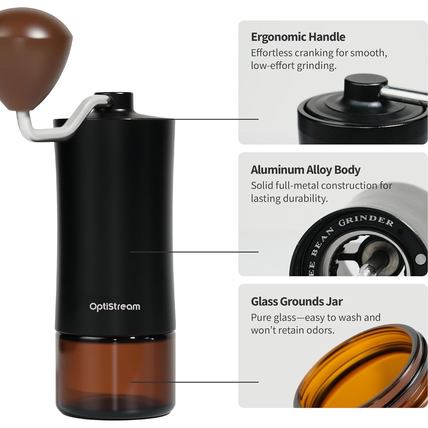 Molino de Café Manual Optistream Negro 25g Aluminio Portátil