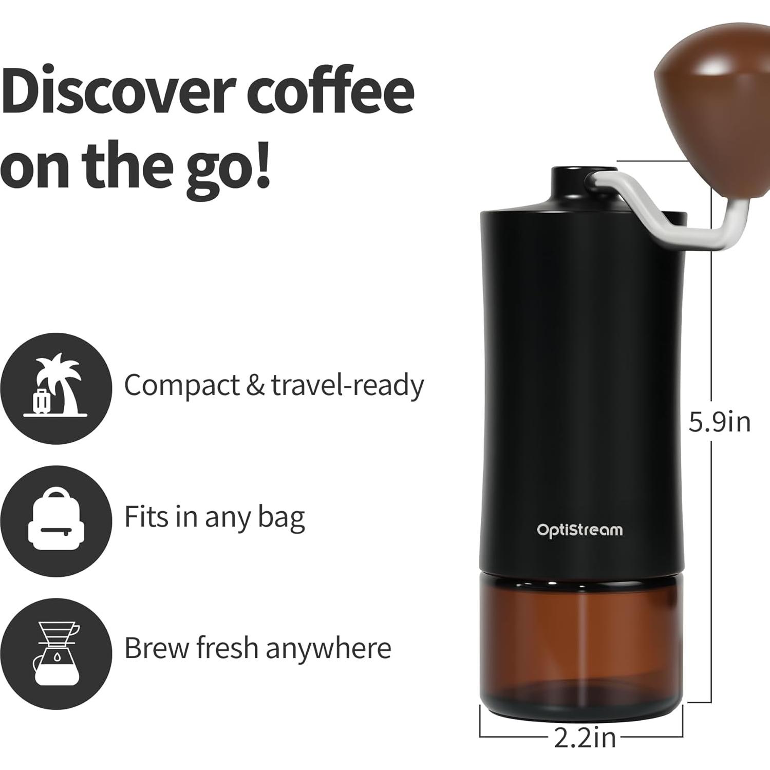 Molino de Café Manual Optistream Negro 25g Aluminio Portátil