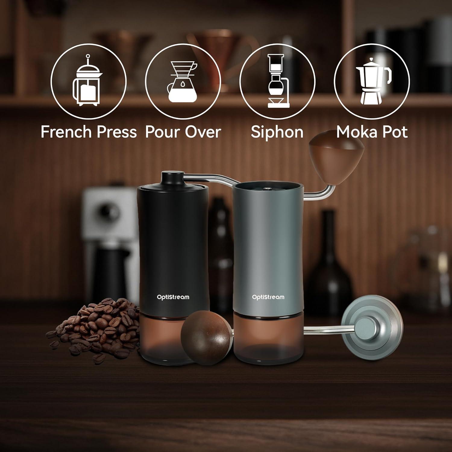 Molino de Café Manual Optistream Negro 25g Aluminio Portátil