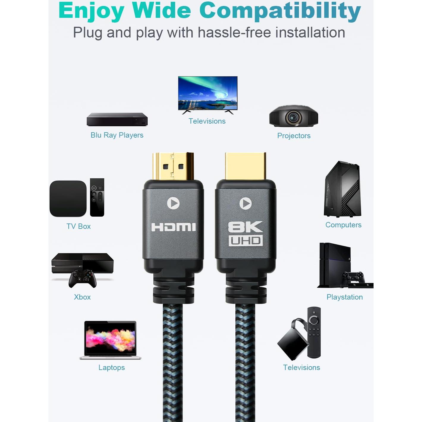 Cable HDMI 2.1 Yauhody 0.91m - Alta Velocidad 48Gbps 8K