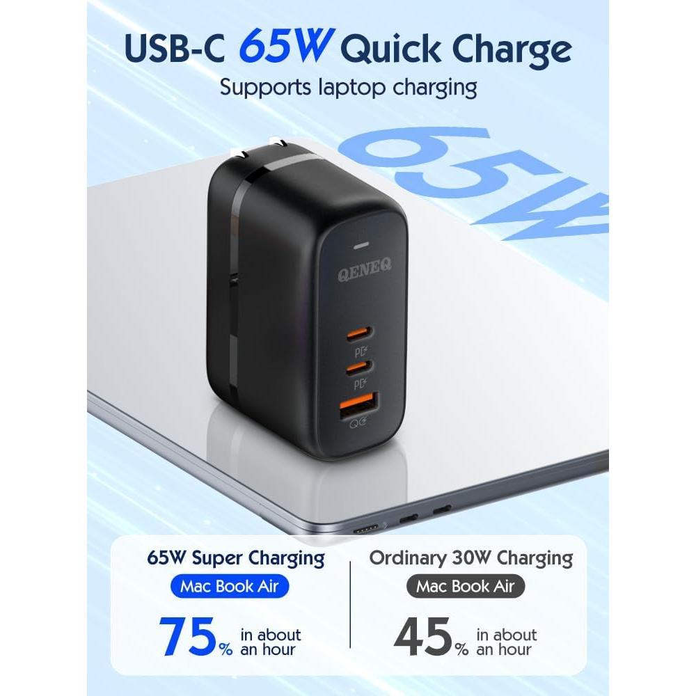 Cargador Rápido USB C 65W GaN LDNIO Q366 con Cable Lightning